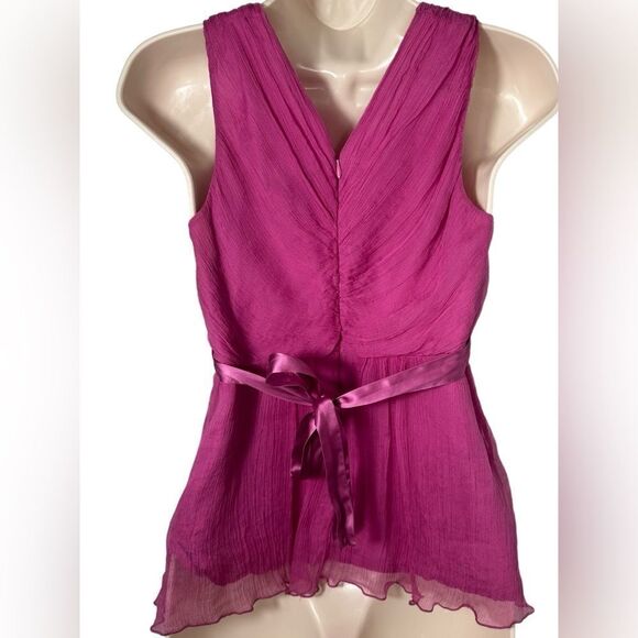 Saja Magenta Haze Y2K Silk Ruffle Tie Vintage Sleeveless Blouse - Picture 5 of 7